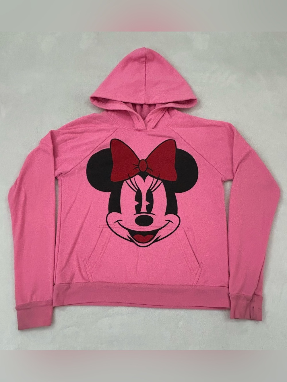 Disney Minnie Mouse Cartoon Hot Pink Graphic Hoodie Sweatshirt Youth Girls S